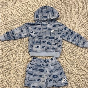 Nike Blue Logo Hoodie and Shorts Set